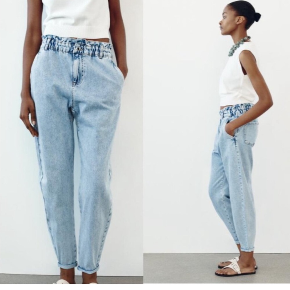 ZARA High-Waisted Paperbag Baggy Blue Jeans Style Z1975 Size 0